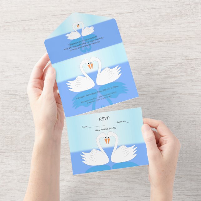 Invitación Todo En Uno Boda de diseño de Swans (desgarro)