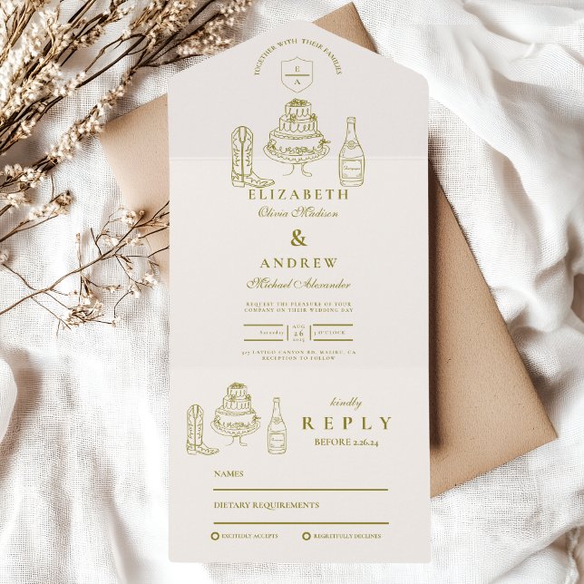 Invitación Todo En Uno Boda de Doodle Occidental de Hand Drake (Subido por el creador)