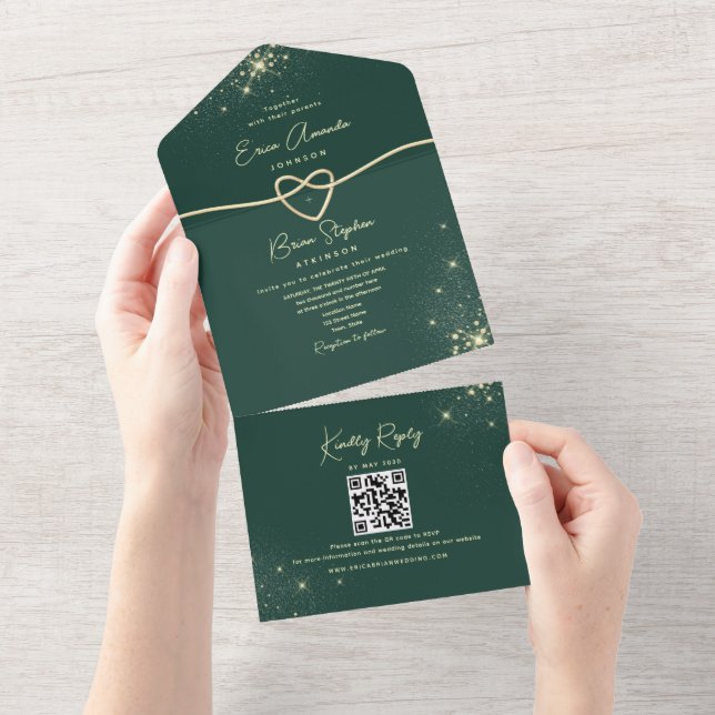 Invitación Todo En Uno Boda de Ecologista y Purpurina de Oro (desgarro)