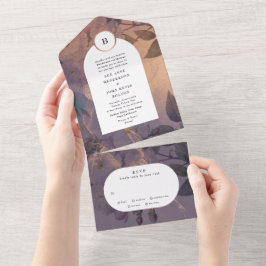 Invitación Todo En Uno Boda de Elegancia de Oro Rosa de Arco Floral de Ca