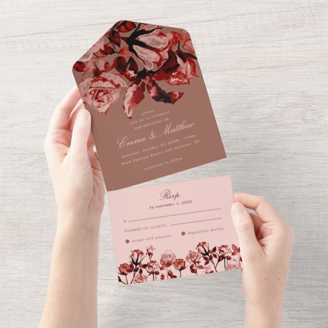 Invitación Todo En Uno Boda de Elegancia del Jardín de Flores Silvestres  (desgarro)