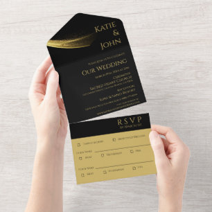 Invitación Todo En Uno Boda de elegancia dorada