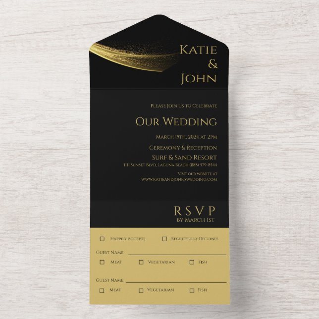 Invitación Todo En Uno Boda de elegancia dorada (Interior)