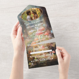 Invitación Todo En Uno Boda de Encantado Forestal Toadstool Twinkle Luces