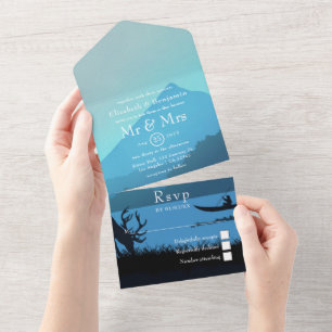 Invitación Todo En Uno Boda de ensueño en bosque junto al lago todo en un