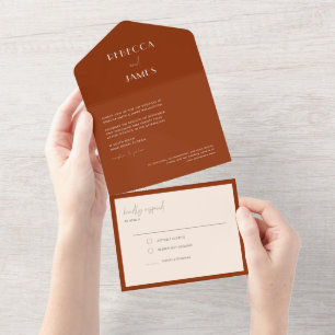 Invitación Todo En Uno Boda de envío de sellos de terracota Boho moderno