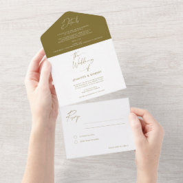 Invitación Todo En Uno Boda de escritura de caligrafía verde oliva modern