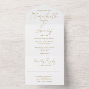 Invitación Todo En Uno Boda de escritura elegante minimalista dorada chic