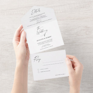 Invitación Todo En Uno Boda de escritura elegante y moderna de caligrafía