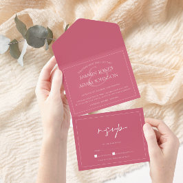 Invitación Todo En Uno Boda de escritura magenta rosa mínimo