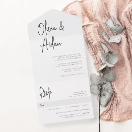 Invitación Todo En Uno Boda de escritura manuscrita moderna en blanco y n