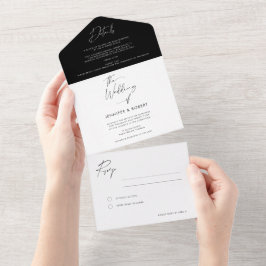 Invitación Todo En Uno Boda de escritura moderna de caligrafía blanca neg