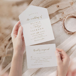 Invitación Todo En Uno Boda de escritura romántico simple y dorado
