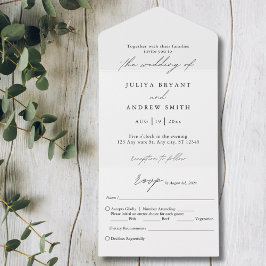 Invitación Todo En Uno Boda de escritura simple y moderna en blanco y neg