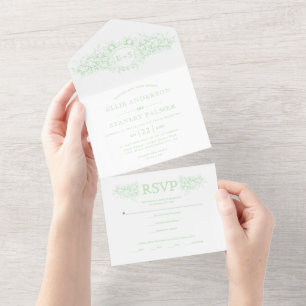 Invitación Todo En Uno Boda de escudo heráldico verde de mina de vintage