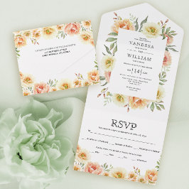 Invitación Todo En Uno Boda de espiado de borde floral de acuarela de col
