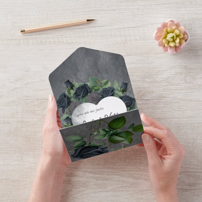 Invitación Todo En Uno Boda de estilo gótico floral oscuro (Video)