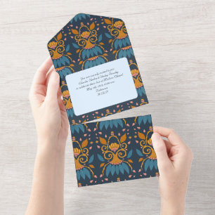 Invitación Todo En Uno Boda de estilo medieval con patrón ornato personal