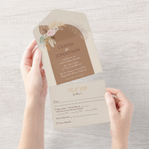 Invitación Todo En Uno Boda de estilo moderno de Boho Rustic Beige Brown