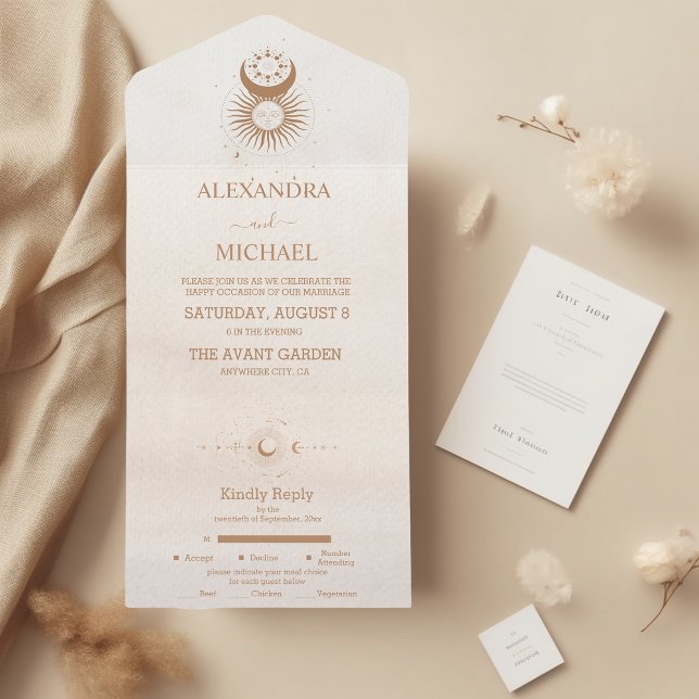 Invitación Todo En Uno Boda de estrellas celestes de oro místico (Subido por el creador)