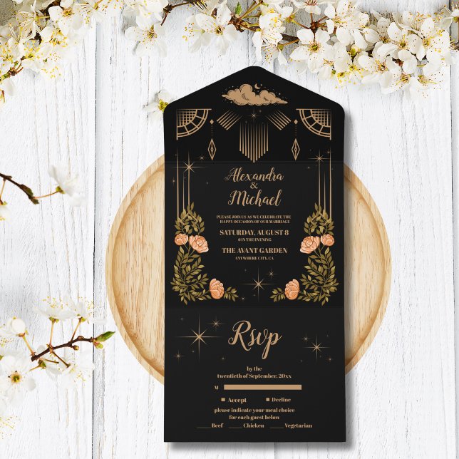 Invitación Todo En Uno Boda de estrellas negras celestes de medianoche (Subido por el creador)