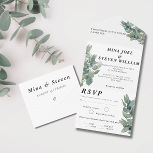 Invitación Todo En Uno Boda de eucalipto botánico rústico