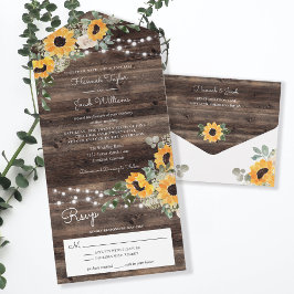 Invitación Todo En Uno Boda de eucalipto de girasoles rusos con RSVP