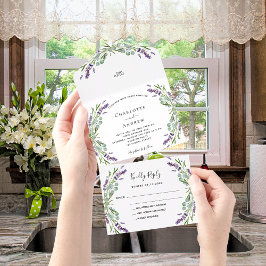 Invitación Todo En Uno Boda de eucalipto floral de Lavender