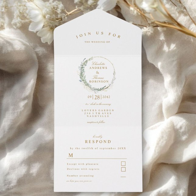 Invitación Todo En Uno Boda de eucalipto moderno y elegante (Subido por el creador)
