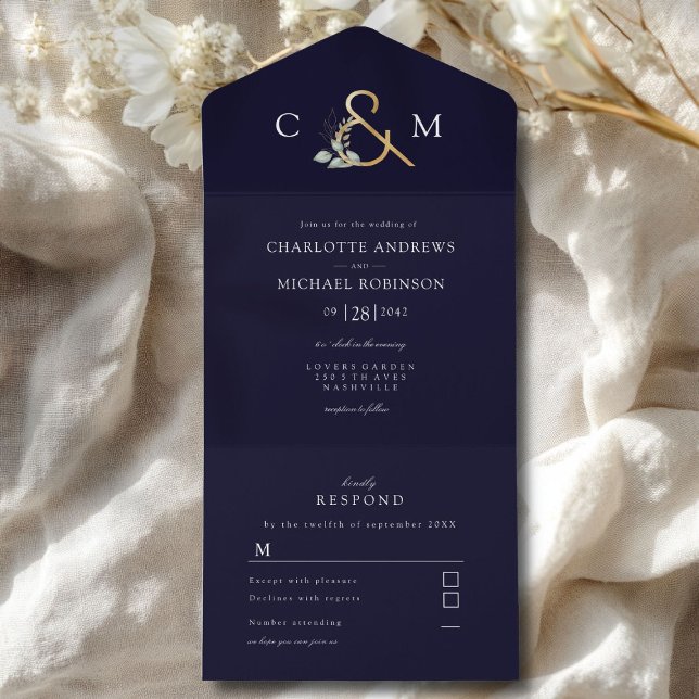 Invitación Todo En Uno Boda de eucalipto moderno y elegante (Modern, elegant eucalyptus wedding all in one invitation)