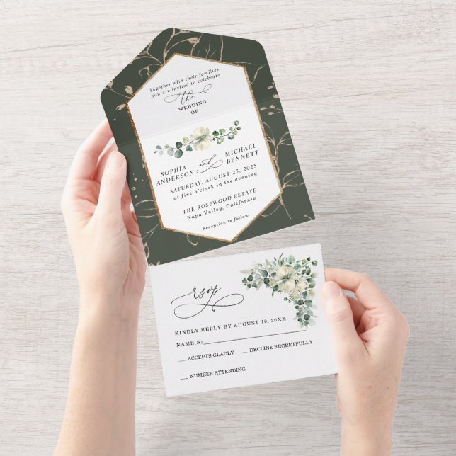 Invitación Todo En Uno Boda de eucalipto verde (desgarro)