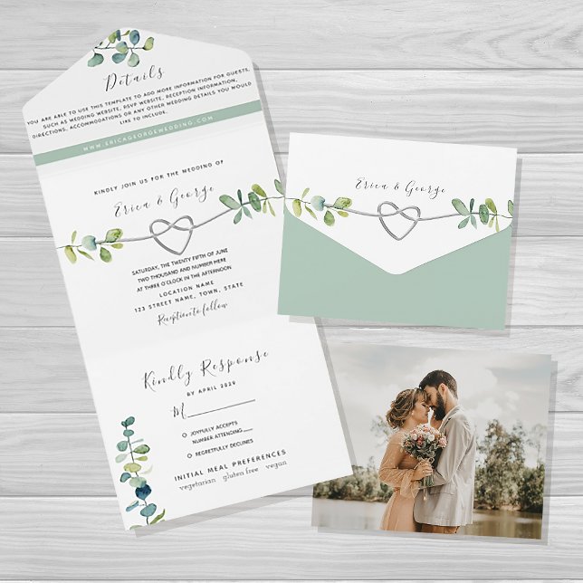 Invitación Todo En Uno Boda de Eucalipto verde sabio (Subido por el creador)