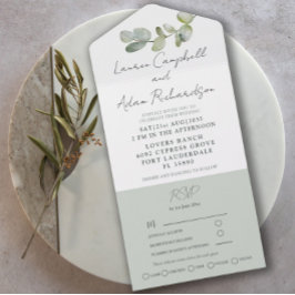 Invitación Todo En Uno Boda de eucalipto verde salvia en acuarela