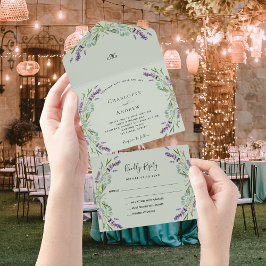 Invitación Todo En Uno Boda de eucalipto violeta floral de salvia de lava