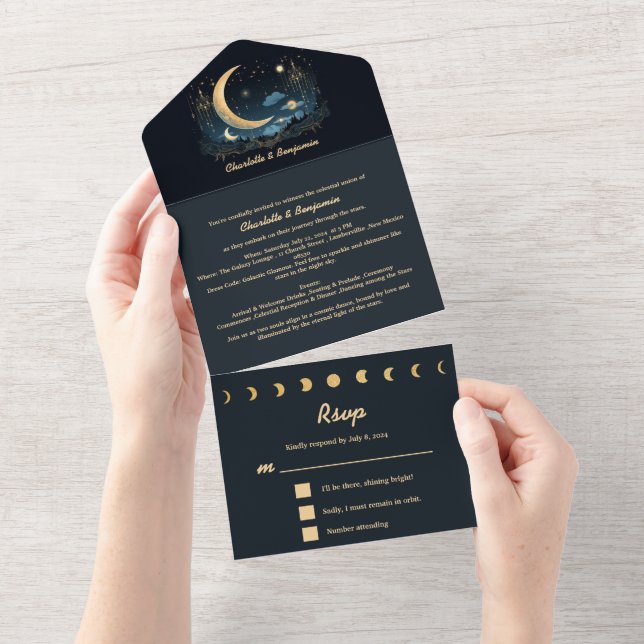 Invitación Todo En Uno Boda de Fantasía Celestial Única (desgarro)