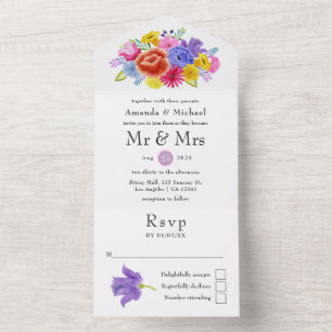 Invitación Todo En Uno Boda de Fiesta Mexicana Floral Acuarela