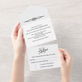 Invitación Todo En Uno Boda de Flecha de Nudo Celta Blanco y Negro