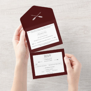 Invitación Todo En Uno Boda de flechas minimalistas   Rojo