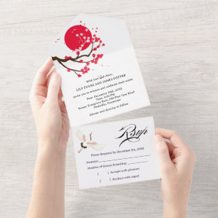 Invitación Todo En Uno Boda de Flor de Cerezo Japonesa 