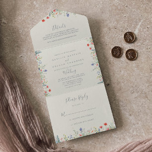 Invitación Todo En Uno Boda de Flor Silvestre Radiante Multicolor
