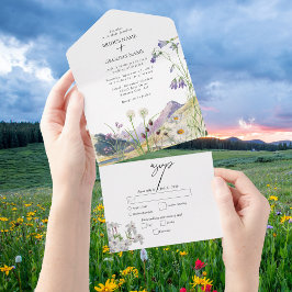 Invitación Todo En Uno Boda de Flor Silvestre Rustic Watercolor