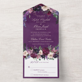 Invitación Todo En Uno Boda De Floral Púrpura De Eggplant