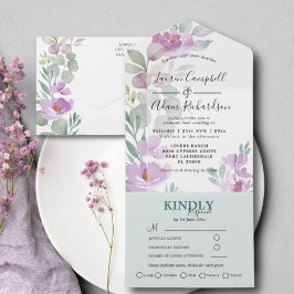 Invitación Todo En Uno Boda de floral y eucalipto rosado moderno