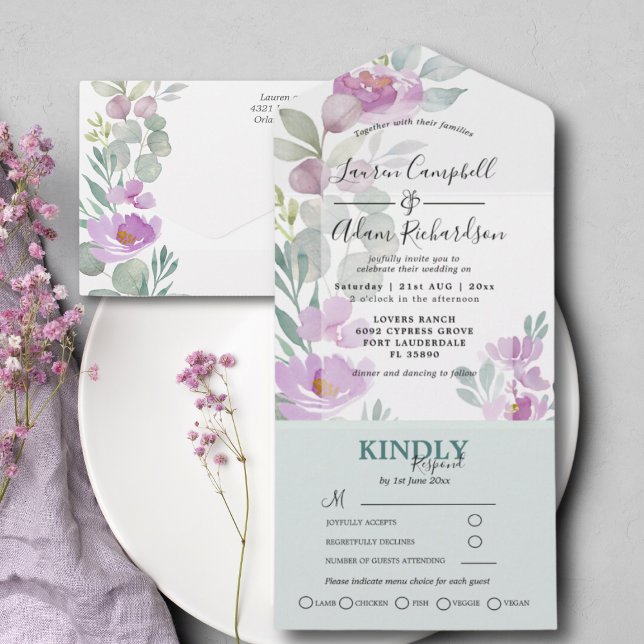 Invitación Todo En Uno Boda de floral y eucalipto rosado moderno (Subido por el creador)