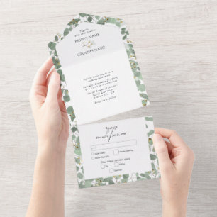 Invitación Todo En Uno Boda de flores de flores de agua eucalipto de vege