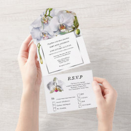 Invitación Todo En Uno Boda de flores de moda de orquídeas blancas de luj