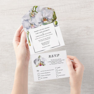 Invitación Todo En Uno Boda de flores de moda de orquídeas blancas de luj