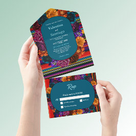 Invitación Todo En Uno Boda de flores mexicanas modernas