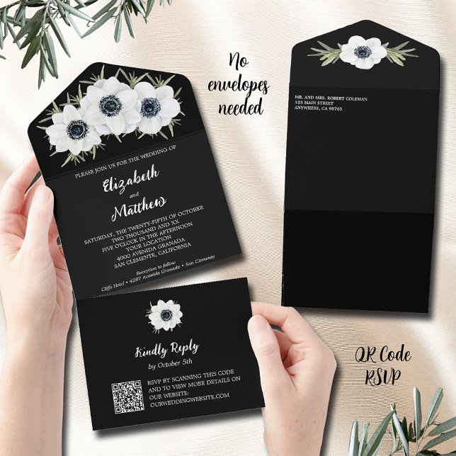 Invitación Todo En Uno Boda de flores negras y blancas (Subido por el creador)