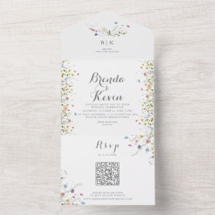 Invitación Todo En Uno Boda de Flores Salvajes y Dainty Colorful